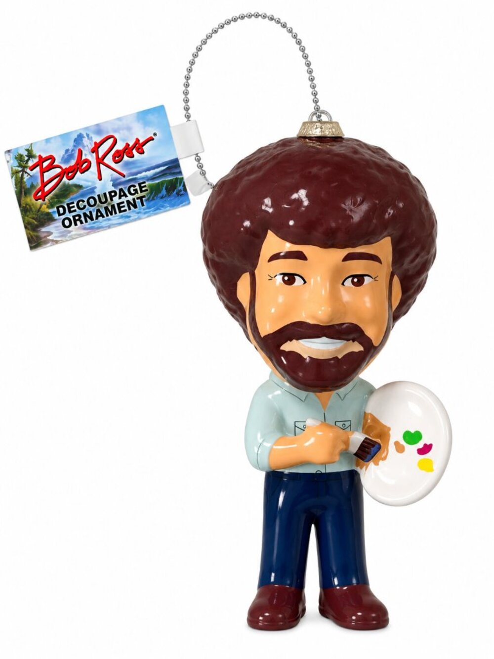 Bob Ross Decoupage Christmas Ornament Artist Palette NWT Collectible